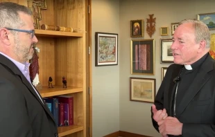 Former Archdiocese of Vancouver communications director Makani Marquis and Archbishop J. Michael Miller talk during their final interview together before Miller retires. Credit: Archdiocese of Vancouver