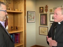Former Archdiocese of Vancouver communications director Makani Marquis and Archbishop J. Michael Miller talk during their final interview together before Miller retires.