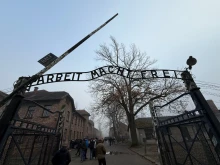 The entrance to Auschwitz 1, the infamous Arbeit Macht Frei sign.