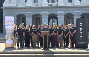 Elizabeth Woning of the Changed Movement speaks at a gathering of ex-LGBTQ advocates and other members of the movement on the steps of the California state capitol to rally against counseling restrictions. Credit: Photo courtesy of the Changed Movement