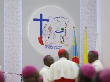 Pope Francis meets the Catholic bishops of the Democratic Republic of Congo on his final day in Kinshasa on Feb. 3, 2023.