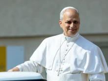 Pope Leo XIV greets pilgrims from the back of a pickup style popemobile before his general audience in St. Peter’s Square on June 11, 2025.