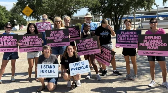 Pro-life demonstrators take part in a rally calling for Planned Parenthood to be defunded in Denton, Texas, Saturday, June 28, 2025