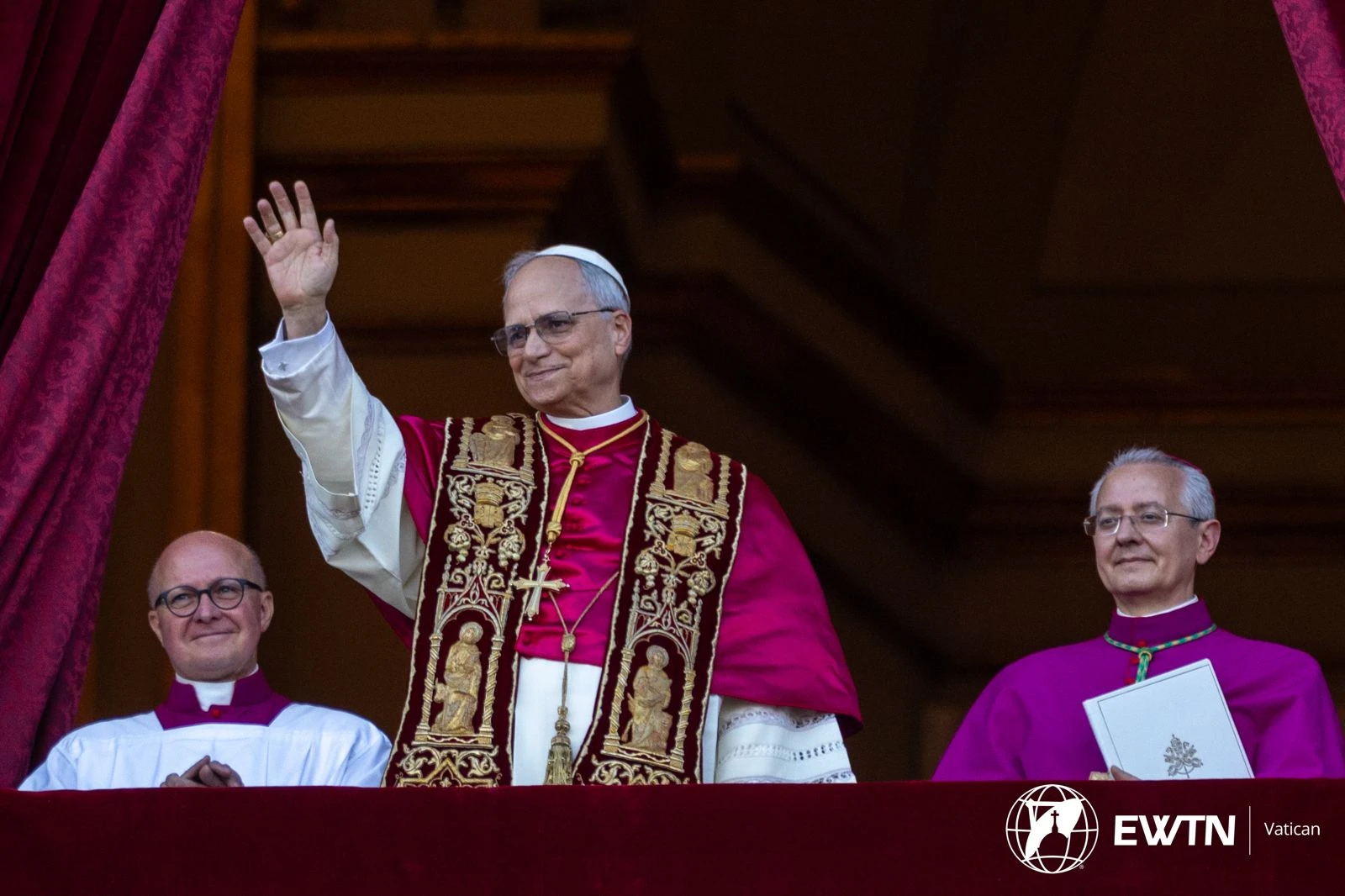 Pope Leo XIV waves to pilgrims in St. Peter's Square shortly after his election on Thursday, May 8, 2025?w=200&h=150