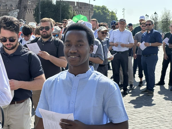 Joseph Mlawa from Agrigento, Sicily, walks with fellow seminarians in Rome on Tuesday, June 24, 2025. Credit: Courtney Mares/CNA