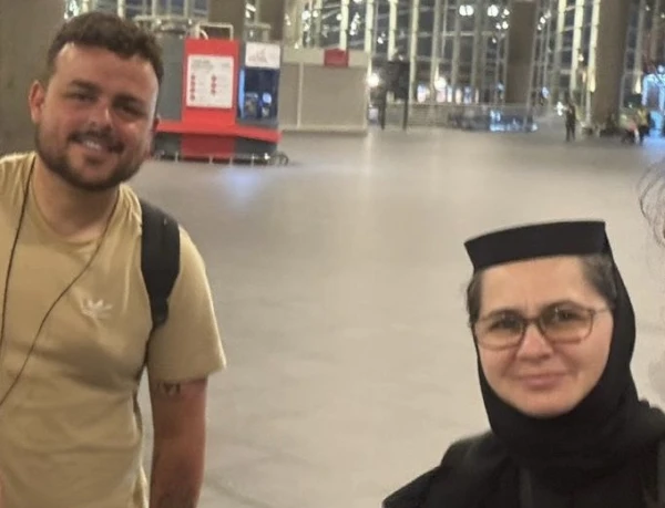 Cameron Mumford and Mother Epifania made it to the Amman airport, where they were finally able to head home. Credit: Photo courtesy of Cameron Mumford