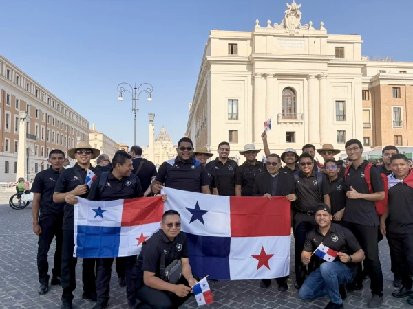 Seminarians from Panama pose with their national flag in Rome on Tuesday, June 24, 2025. Credit: Victoria Cardiel/EWTN News