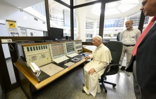 Pope Leo XIV visits Vatican Radio’s transmission center on June 19, 2025, in Santa Maria di Galeria, Italy. Credit: Vatican Media