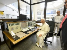 Pope Leo XIV visits Vatican Radio’s transmission center on June 19, 2025, in Santa Maria di Galeria, Italy.