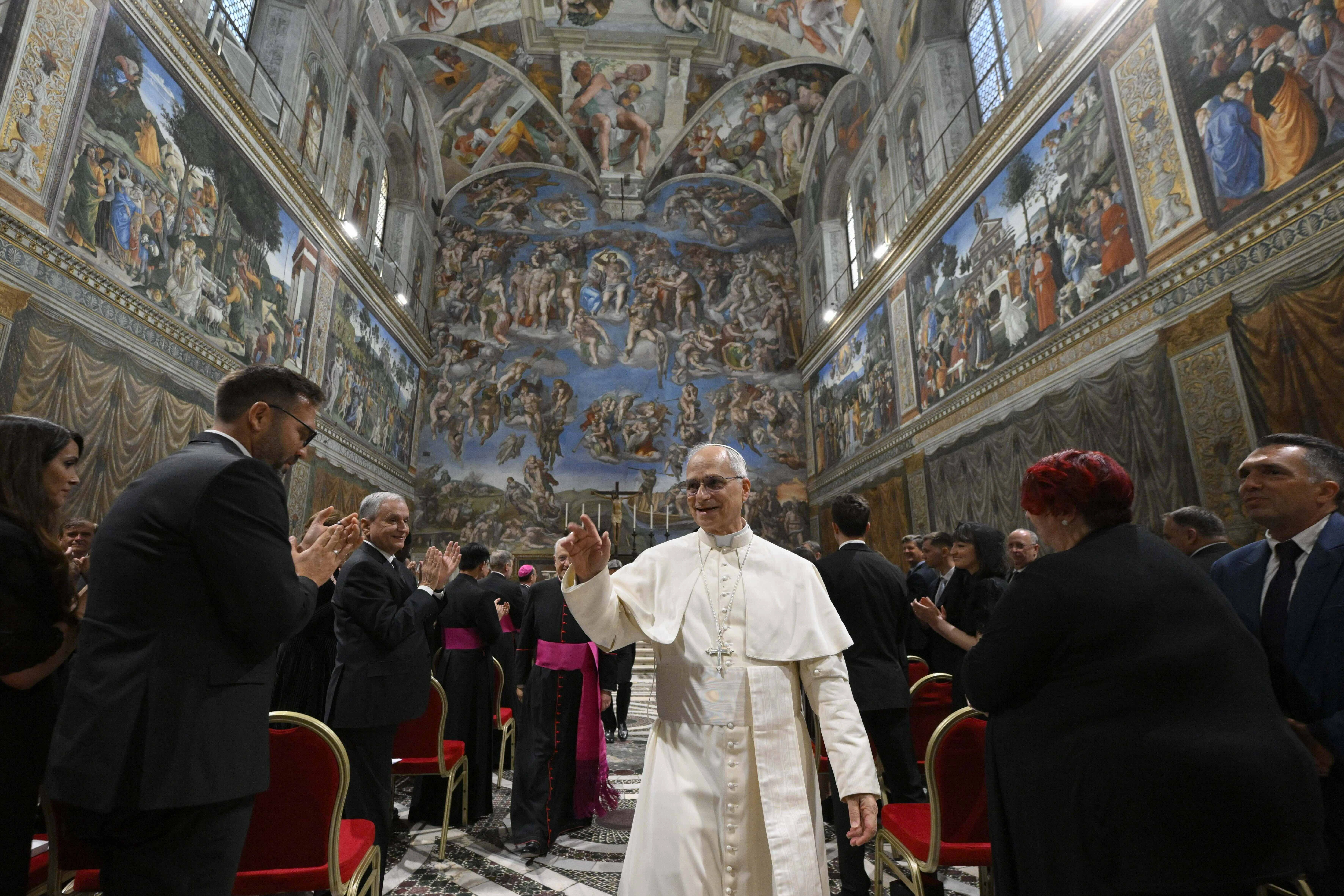 Pope Leo XIV exits the Sistine Chapel following a June 2, 2025, ceremony commemorating the life and legacy of Blessed Iuliu Hossu.?w=200&h=150