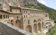 One unique feature of the monastery at Subiaco is that it was built into the mountain. In any room, at least one wall is bare rock. During construction, the connection with the mountain was always preserved. Even above the main altar of the upper church, the rock juts out and looms overhead, enveloping the worship space like a vast cloak.