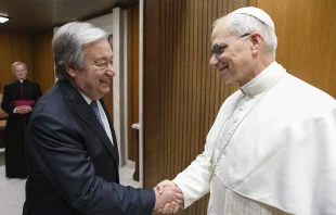 Pope Leo XIV meets with U.N. Secretary-General António Guterres on June 11, 2025, at the Vatican. Credit: Vatican Media