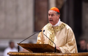 Cardinal Ángel Fernández Artime speaks at the eighth Novendiales Mass for Pope Francis at St. Peter’s Basilica, Saturday, May 3, 2025. Credit: Daniel Ibáñez/CNA