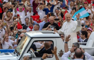 Pope Leo XIV greets the faithful at a Pentecost prayer vigil in St. Peter's Square, Saturday, June 7, 2025 Credit: Daniel Ibáñez/CNA