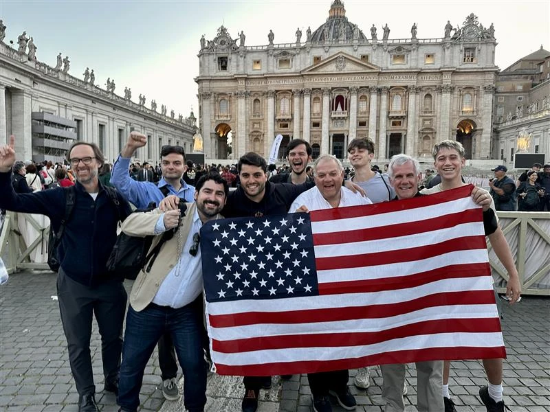 Americans gather in St. Peter’s Square on May 8, 2025, to celebrate the election of Pope Leo XIV, the first pontiff from the United States.?w=200&h=150