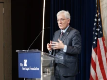 Professor Robert P. George speaks at the Heritage Foundation event commemorating the 100th anniversary of Pierce v. Society of Sisters on May 30, 2025.