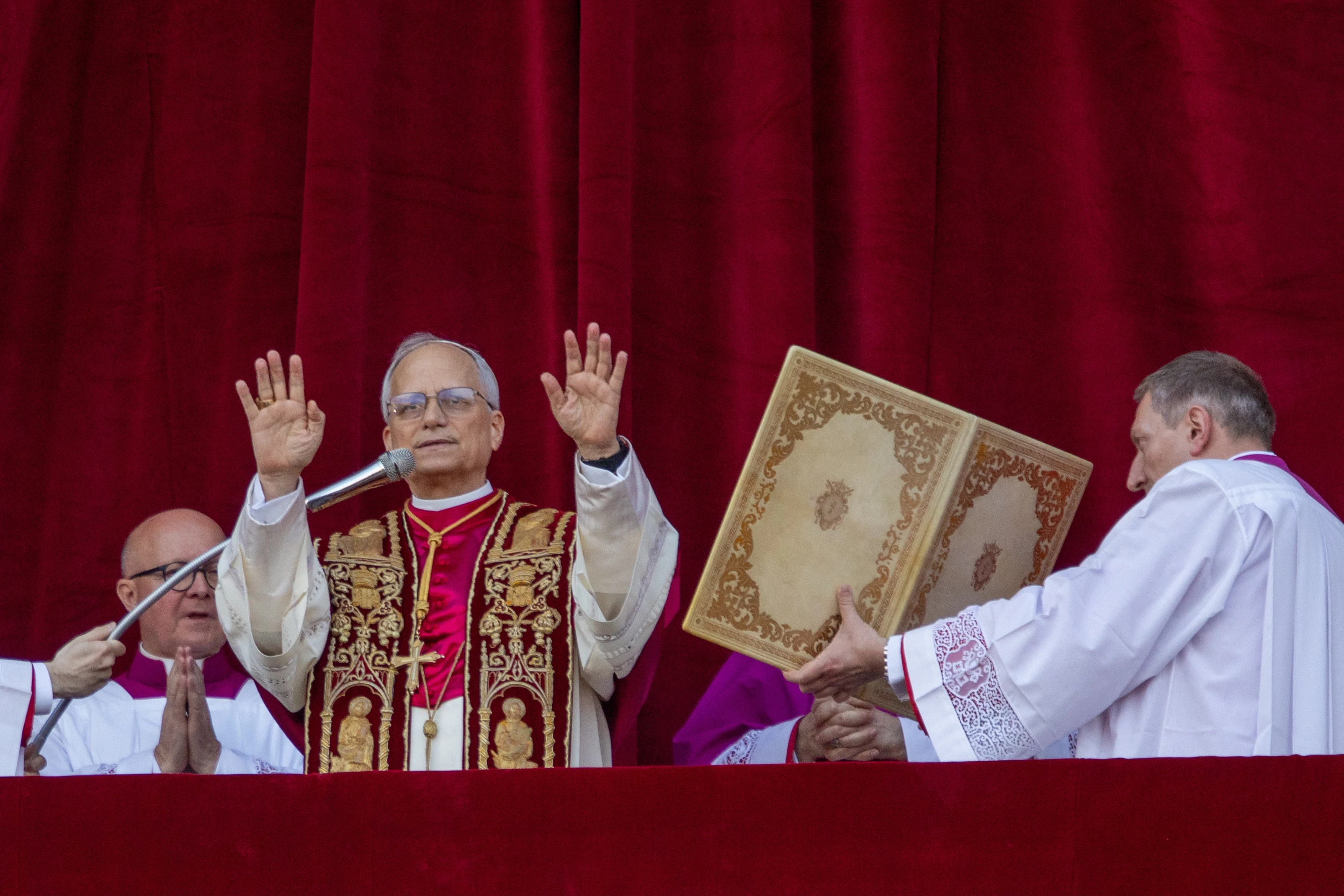 Pope Leo XIV greets the faithful in St. Peter’s Square shortly after his election to the papacy, Thursday, May 8, 2025.?w=200&h=150