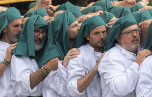 Marchers participate in the grand procession of the Jubilee of Confraternities in Rome, Saturday, May 17, 2025 Credit: Daniel Ibáñez/CNA