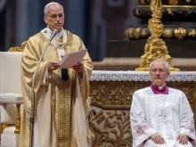 Pope Leo XIV delivers his homily during the ordination of 11 new priests for the Diocese of Rome at St. Peter’s Basilica on May 31, 2025.