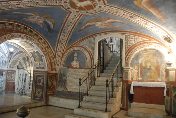 Another underground chapel adorned with frescoes of the four Evangelists in Subiaco, Italy, June 2025. Credit: D. Ermacora
