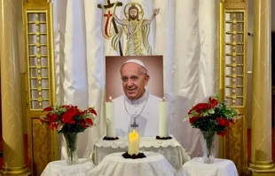 A memorial for Pope Francis is set up at the Sacred Heart of Jesus Cathedral of the Coptic Catholics in Qusiya, Egypt. Credit: Sacred Heart of Jesus Cathedral of the Coptic Catholics in Qusiya