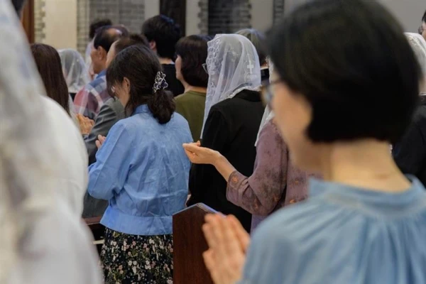 The faithful pray for peace and reconciliation on the Korean Peninsula at Myeongdong Cathedral in Seoul for the "Day of Prayer for the Reconciliation and Unity of the Korean People" on June 22, 2025, in anticipation of the 75th anniversary of the start of the Korean War on June 25. Credit: Archdiocese of Seoul