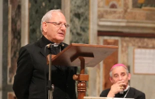 Cardinal Louis Raphael Sako, patriarch of the Chaldean Church, speaks during a prayer vigil in 2014. Credit: Bohumil Petrik/CNA