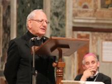 Cardinal Louis Raphael Sako, patriarch of the Chaldean Church, speaks during a prayer vigil in 2014.