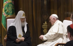 Pope Francis meets with Russian Orthodox Patriarch Kirill in Havana, Cuba. on Feb. 12, 2016. Credit: Vatican Media