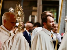 Pope Leo XIV leads a Eucharistic procession in Rome on June 22, 2025, for the feast of Corpus Christi.
