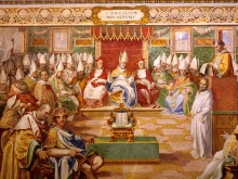The Council of Nicaea in 325 as depicted in a fresco in Salone Sistino at the Vatican.