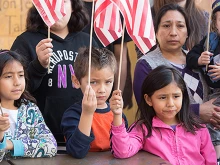 Crowds at a town hall meeting on immigration in Los Angeles, January 2014.