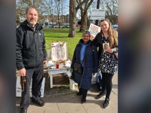 Volunteers pray at a vigil at an abortion clinic in Ealing, West London, the site of the first “buffer zone” in the U.K. They are restricted by law from being closer than 500 meters (about 1,600 feet) to the clinic, more than the 150 meters (500 feet) imposed by the nationwide law in October 2024.