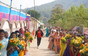 Catholics await the arrival of bishops in front of the Catholic church in Nandagiri, India, Wednesday, Feb. 5, 2025. Credit: Anto Akkara