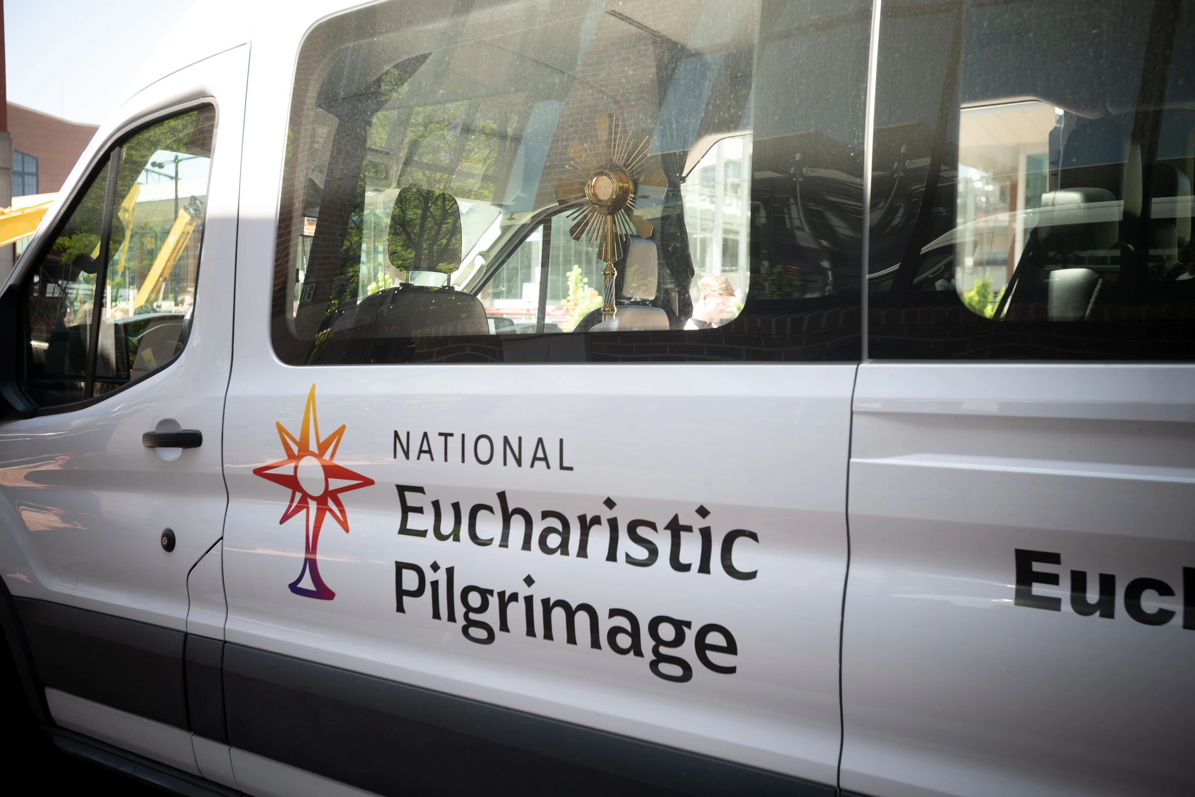 The Blessed Sacrament is seen through the window of the National Eucharistic Pilgrimage van moments before departure from St. John the Evangelist Church in Indianapolis on May 18, 2025.?w=200&h=150