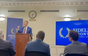 Jay Richards, the director of the Heritage Foundation’s DeVos Center for Life, Religion, and Family, speaks at a Fidelity Month gathering on June 9, 2025, in the Longworth House Office Building on Capitol Hill. Credit: Madalaine Elhabbal/CNA