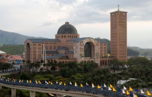Picture of the Cathedral Basilica of the National Shrine of Our Lady of Aparecida taken on the day of the patron saint of Brazil, in Aparecida, Sao Paulo State, on Oct. 12, 2022. Credit: CAIO GUATELLI/AFP via Getty Images