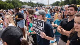 Pro-life activists participate in a Celebrate Life Day Rally at the Lincoln Memorial on June 24, 2023, in Washington, D.C.