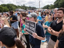 Pro-life activists participate in a Celebrate Life Day Rally at the Lincoln Memorial on June 24, 2023, in Washington, D.C.