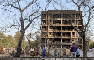 A general view shows a damaged building at the site where Air India flight 171 crashed in a residential area near the airport in Ahmedabad on June 12, 2025. Credit: SAM PANTHAKY/AFP via Getty Images