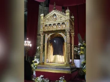 The Holy Tunic of Christ on display in Argenteuil, France, in 2016.