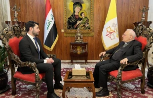 Cardinal Louis Raphaël Sako speaks with Rody Sher of ACI MENA. Credit: ACI Mena