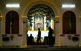 People visit the St. Patrick Catholic Church, illuminated with decorative lights on Christmas Eve in Chennai, Tamil Nadu, India, on Dec. 24, 2024. Credit: R. SATISH BABU/AFP via Getty Images