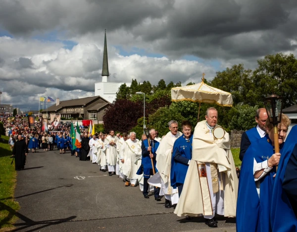 The faithful process with the Blessed Sacrament on the feast of Corpus Christi in Knock, Ireland, where Ireland was reconsecrated to the Sacred Heart of Jesus. The last time the country was consecrated to the Sacred Heart was Passion Sunday in 1873. Credit: Sean Flynn/Irish Catholic Bishops Conference