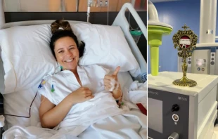 María Dolores Rosique, known as “Lola” by her family members and friends, is pictured here when she was hospitalized. A second-class relic of Blessed Carlo Acutis accompanied her at her bedside. Credit: Courtesy of Lola Rosique