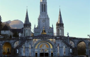 Mosaics by alleged abuser Father Marko Rupnik are displayed throughout the shrine in Lourdes, France. Credit: Courtney Mares/CNA