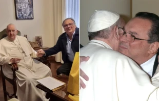 Left photo: Pivato and Pope Francis in March 2024. | Right photo: Francis and Pivato in December 2013, at the start of his pontificate. Credit: Photos courtesy of Marcelo Pivato
