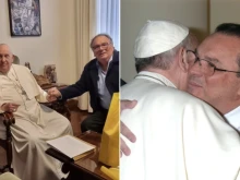 Left photo: Pivato and Pope Francis in March 2024. | Right photo: Francis and Pivato in December 2013, at the start of his pontificate.