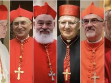 From left to right: Cardinal Louis Sako (Iraq), Cardinal Mario Zenari (Syria), Cardinal Dominique Mathieu (Iran), 
Cardinal Louis Sako (Iraq), Cardinal Pierbattista Pizzaballa (Jerusalem), and Cardinal Cristóbal López Romero (Morocco).