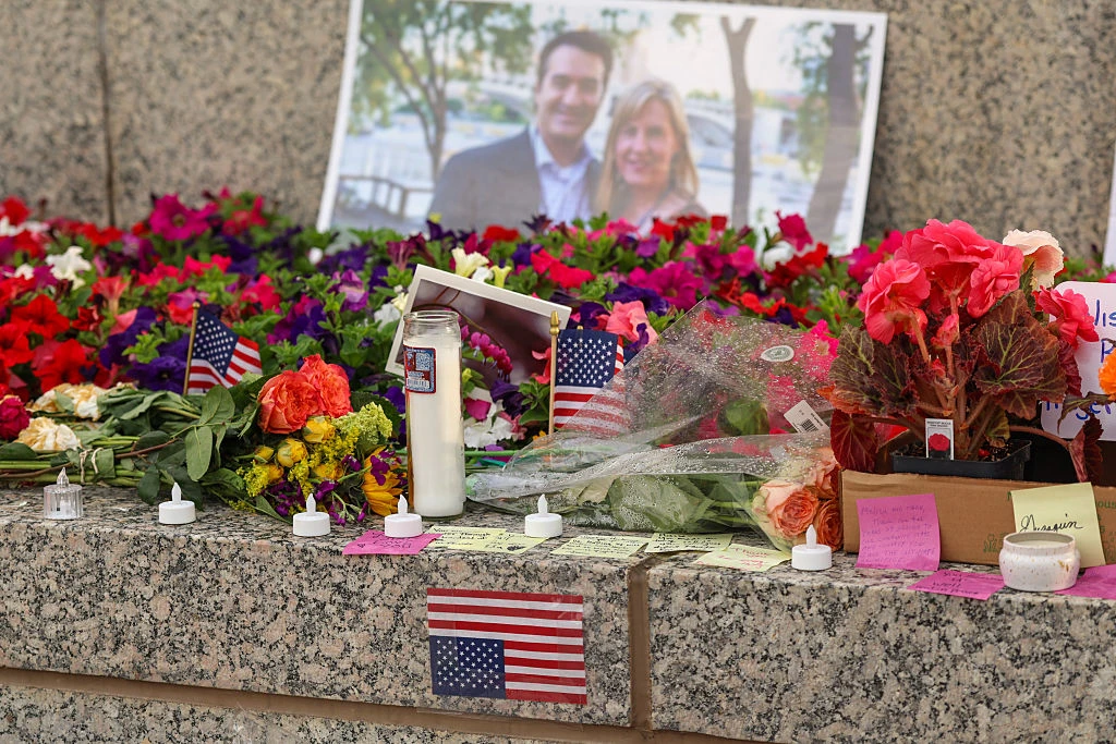 A makeshift memorial for Minnesota state Rep. Melissa Hortman and her husband, Mark, is seen at the Minnesota State Capitol building on June 16, 2025, in St. Paul, Minnesota.?w=200&h=150